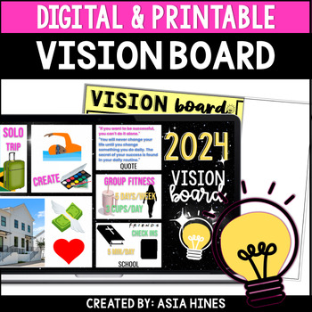 Preview of 2024 Vision Board Lesson Templates for Middle School