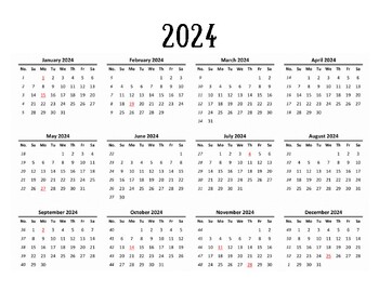 Preview of 2024 Yearly Calendar