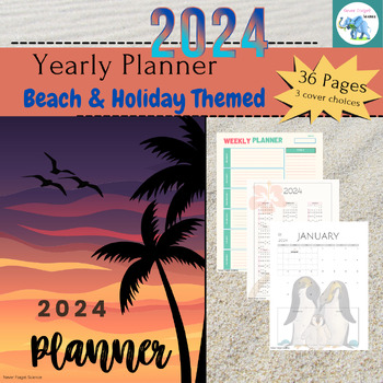 Preview of 2024 Yearly Planner Beach and Holiday Themed