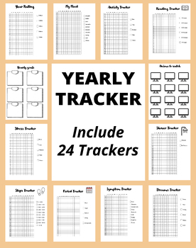Preview of 2024 Yearly Trackers Bundle - Printable A5 Journal Pages - Value Pack