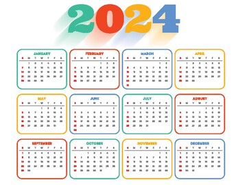 Preview of 2024 calendar - Colorful 2024 english calendar- Ready to print