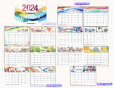 2024 calendar, digital calendar, 2024 watercolor style cal