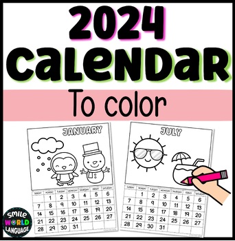 2024 coloring Calendar for Kids Starts Sunday Monday original gift for ...