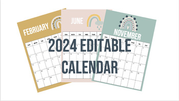 2024 editable calendar | Boho Rainbow theme by Hannah Starcevich