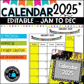 Preview of 2025 Calendar Editable-January to December