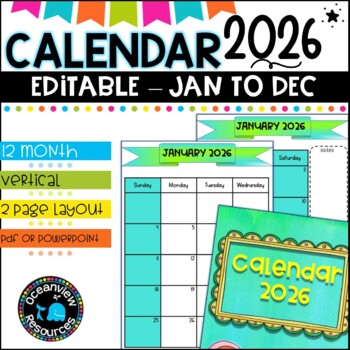 Preview of 2026 Calendar Editable-January to December
