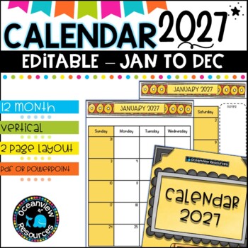 Preview of 2027 Calendar Editable-January to December