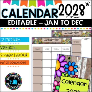 Preview of 2028 Calendar Editable-January to December