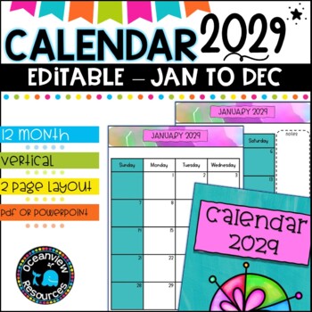 Preview of 2029 Calendar Editable-January to December