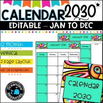 Preview of 2030 Calendar Editable-January to December