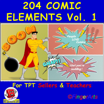 Preview of 204 COMIC ELEMENTS ADD PIZZAZZ Vol. 1 BY COMIC TOONS for TPT Sellers / Teachers