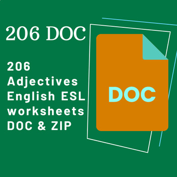 Preview of 206 Adjectives English ESL worksheets doc