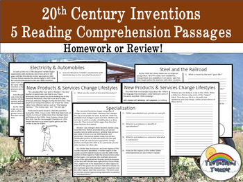 Preview of 20th Century Inventions Reading Comprehension Packet (homework, review)