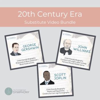 Preview of 20th Century Composer Bundle with Sub Videos and Activities for Elementary Music