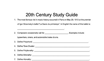 Preview of 20th Century Music Appreciation Study Guide