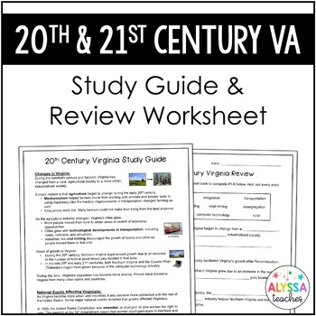 Preview of 20th and 21st Century Virginia Study Guide and Review Worksheet (VS.9)