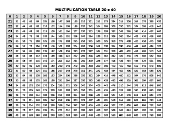 20x20 and 20x40 Multiplication Tables by Laura Gangichiodo | TpT