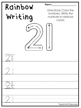 21-50 Rainbow Write the Numbers Printable Worksheets. Preschool-KDG