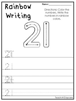 21 50 rainbow write the numbers printable worksheets preschool kdg numbers