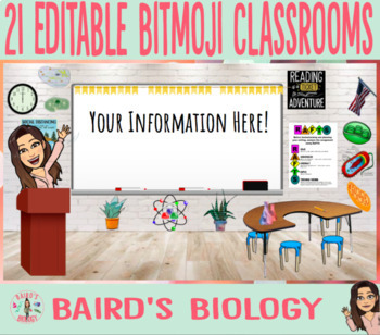 Preview of 21 Bitmoji Classroom Scenes with 13 Slides of Extra Editable Decor