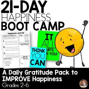 Preview of Gratitude Journal Activities Pack - Grades 3, 4, 5 - 21 Day Happiness Boot Camp