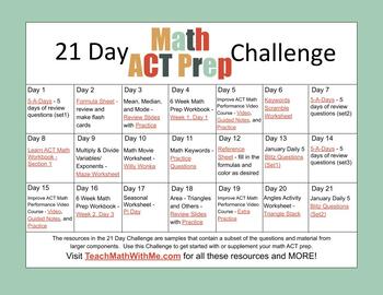Preview of 21 Day Math ACT Prep Challenge - Distance Learning
