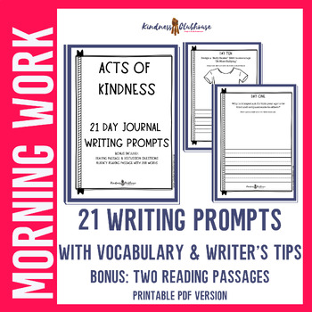Preview of Writing Prompts for Morning Work Bell Work Printable Student 21 Day Journal