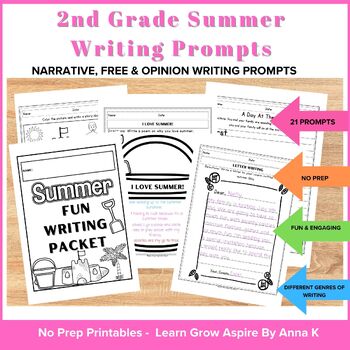 21 FUN Summer Writing Prompts 2nd Grade, Opinion, Narrative & Free Writing