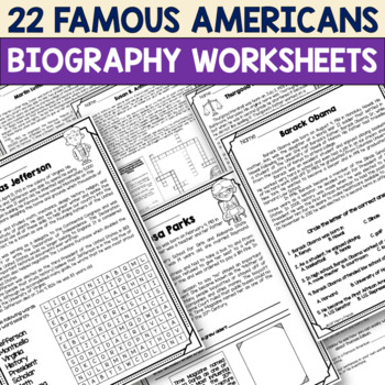 Preview of 22 Famous Americans | NO PREP Biography Worksheets and Activities