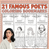 21 Famous Poets Coloring Bookmarks | April National Poetry