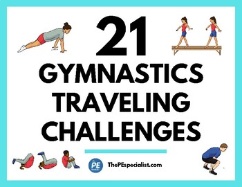 Preview of Gymnastics in PE Class 21 Traveling Challenges Task Cards Station Signs