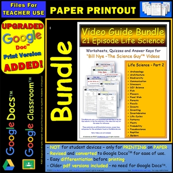 Preview of A Video Guide, Quiz for Bill Nye – Life Science Part 2  * PRINTING BUNDLE