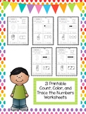 21 Numbers 0-20 Count, Color, Trace Worksheets. Preschool-Kindergarten Math