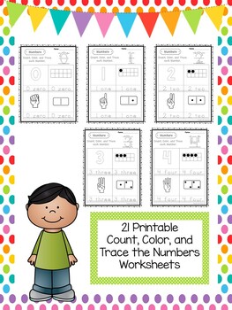 21 numbers 0 20 count color trace worksheets preschool kindergarten math