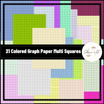 Preview of 21 Sheets of Colorful Graph Paper Multi Squares A4 SIZE (8.5X11)INCH