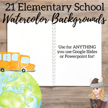 Preview of 21 Watercolor Elementary School Google Slides Backgrounds Presentations Clipart