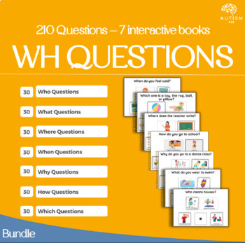 Preview of 210 Wh Questions: Who What Where When Why How Which -7 interactive books- Speech