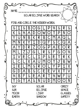 2017 Great American Solar Eclipse Word Search
