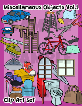 Preview of 340 files: Assorted objects and transportation vehicles Clip Art set, Vol 1