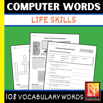 Preview of 216 COMPUTER WORDS: LIFE SKILLS VOCABULARY LESSONS - activities - worksheets