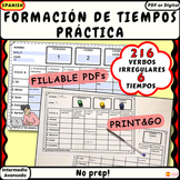 Spanish Irregular Verbs conjugation practice fillable PDFs