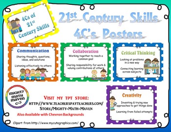 Preview of 21st Century Skills ~ Four Cs Posters ~ PolkaDot backgrounds