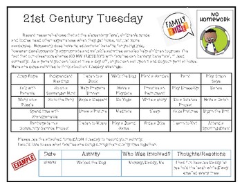 Preview of 21st Century Tuesday- No Homework Night