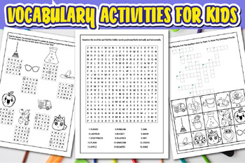 Preview of Fun Word Puzzles for Kids: Crossword Puzzles, Word Search, Vocabulary Activities
