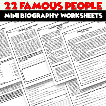 Preview of 22 Famous People | Mini-Biography Worksheets | Comprehension