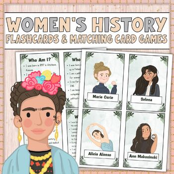 Preview of 22 Famous Women in History Flashcards & Matching Game | Women's History Month