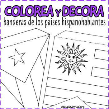 Preview of 22 Flags Bunting - Spanish Speaking Countries - Coloring Activity & Class Decor