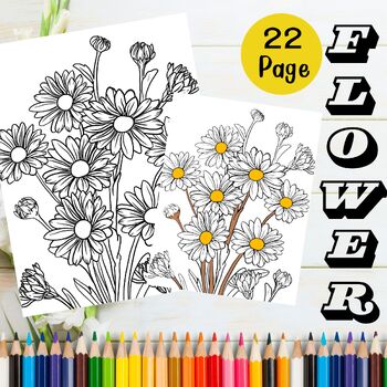 Preview of 22 Printable Flower Coloring Pages, Coloring Book, Adults + Kids, Printable,