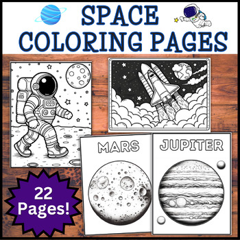 Preview of 22 Space Coloring Pages | Solar System Coloring Sheets | Astronaut, Rocket, Mars