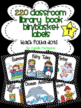 Preview of Classroom Library Labels | Book Bin Labels | Black & White Polka Dots | Set 1